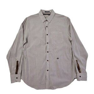 Sean Jean Tailored Fit Shirt Men's L‎ Brown Striped Long Sleeve EUC Button Down